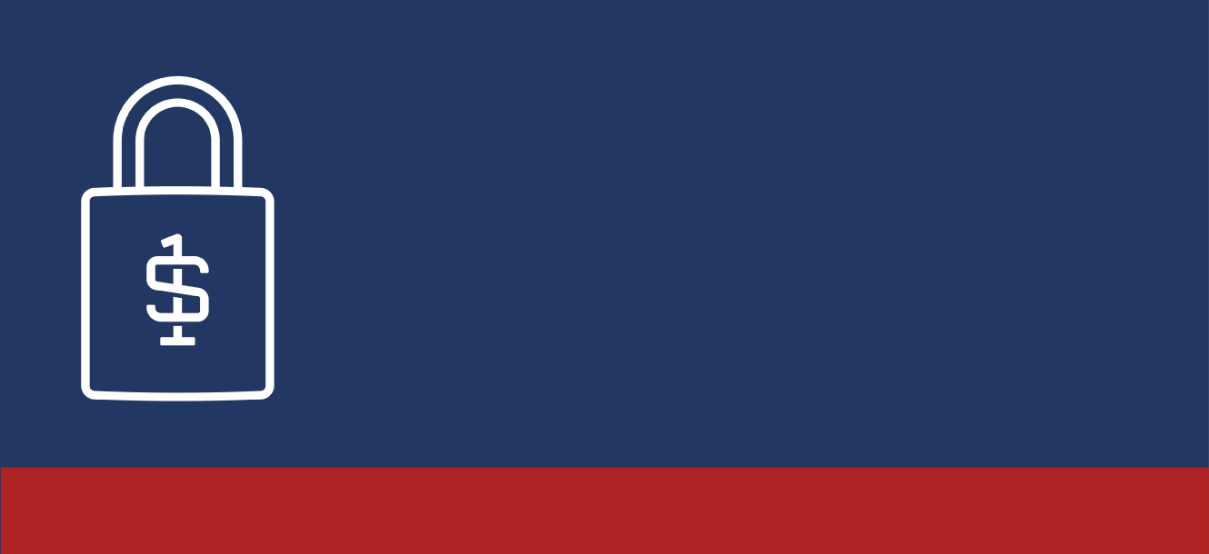 Red and blue banner with lock image